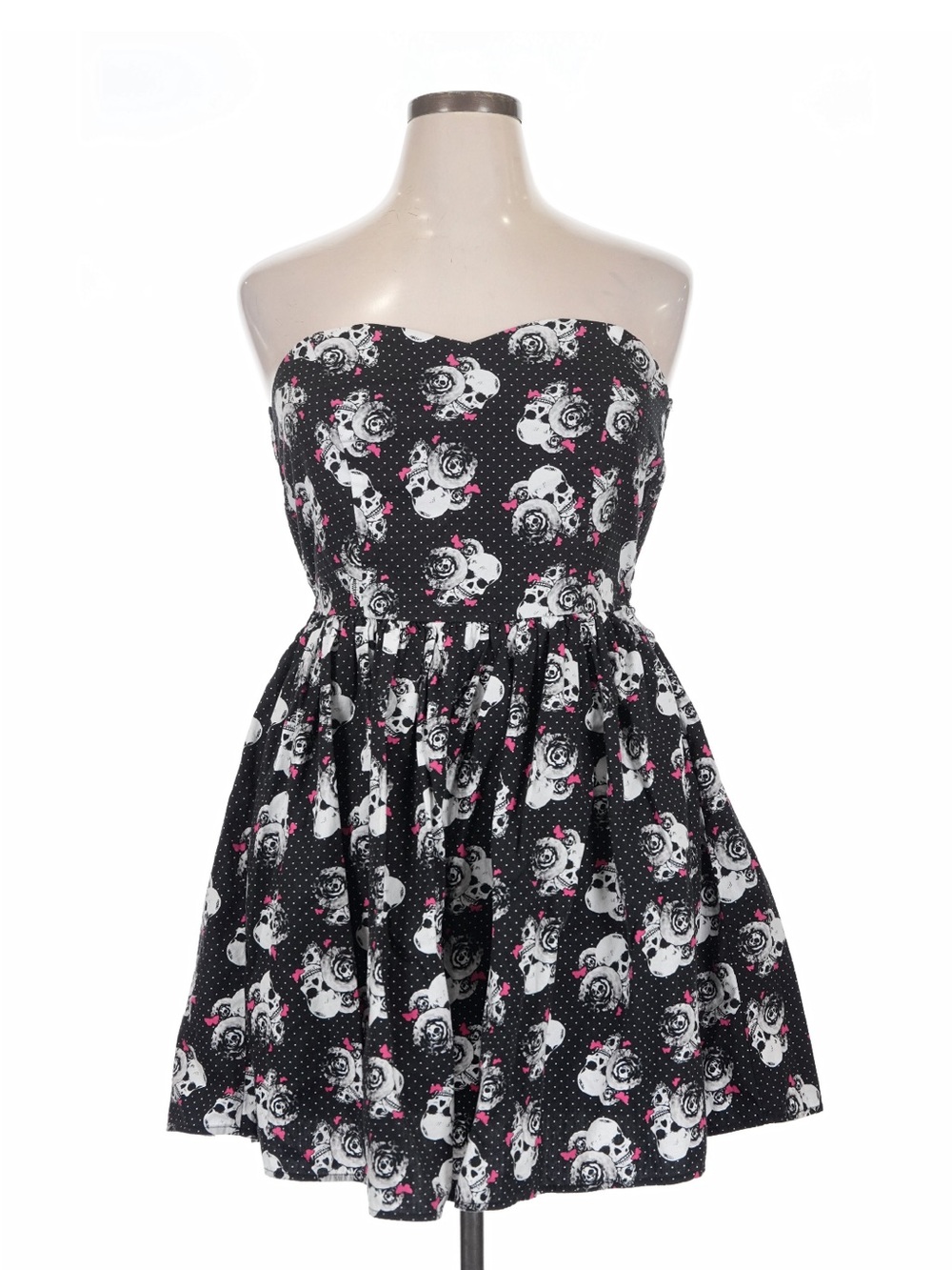 Strapless Black Floral Skull Print Dress